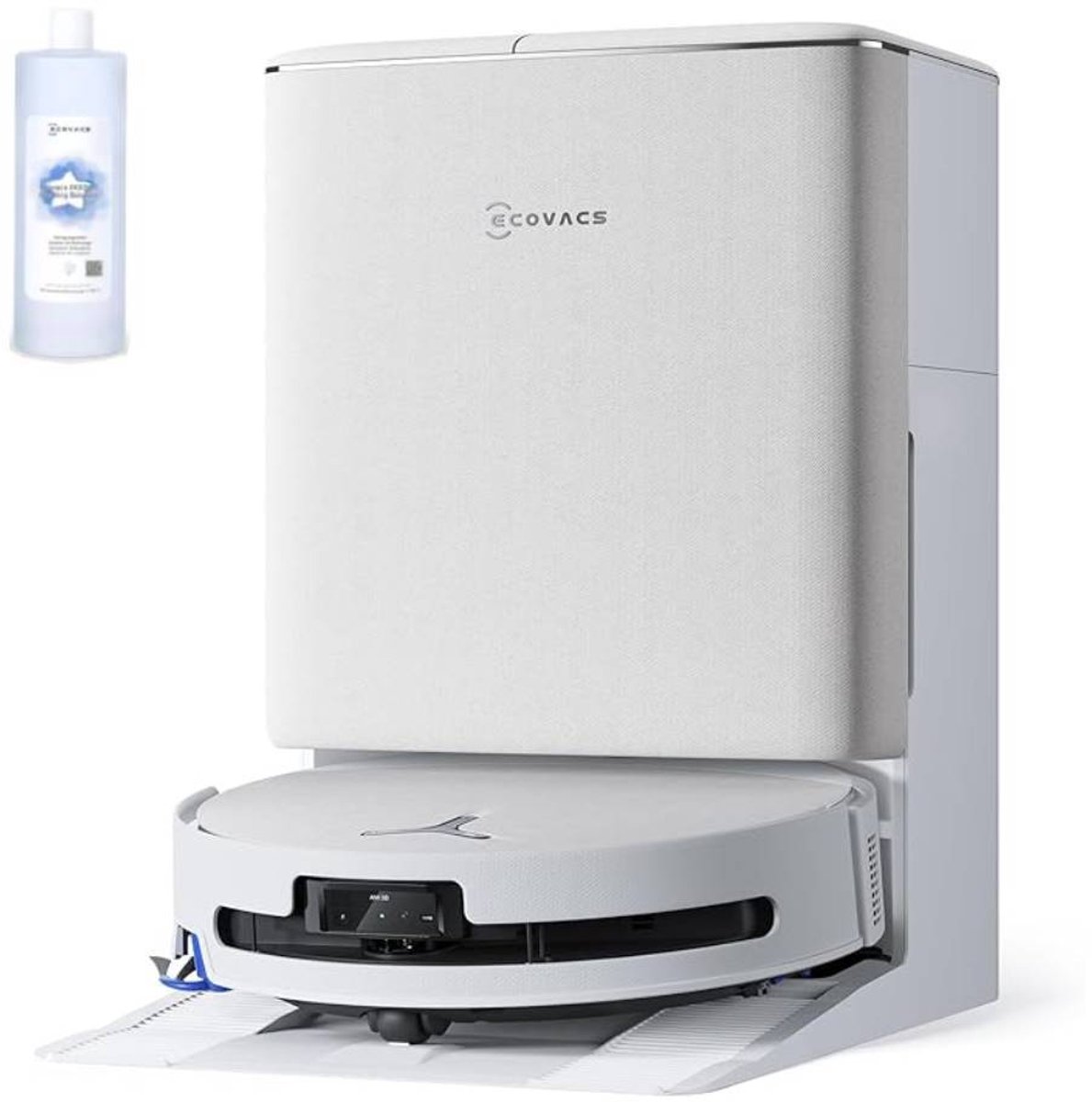 Ecovacs Deebot T90 OMNI - Robotstofzuiger met Dweilfunctie - 30.000 Pa - OZMO Roller Dweil - TruEdge 3.0 Randreiniging - Anti‑tangle - AIVI 3D Obstakelvermijding - Voor Harde Vloeren, Tapijt - Wit - T80 Upgrade - 1000ml Schoonmaakmiddel