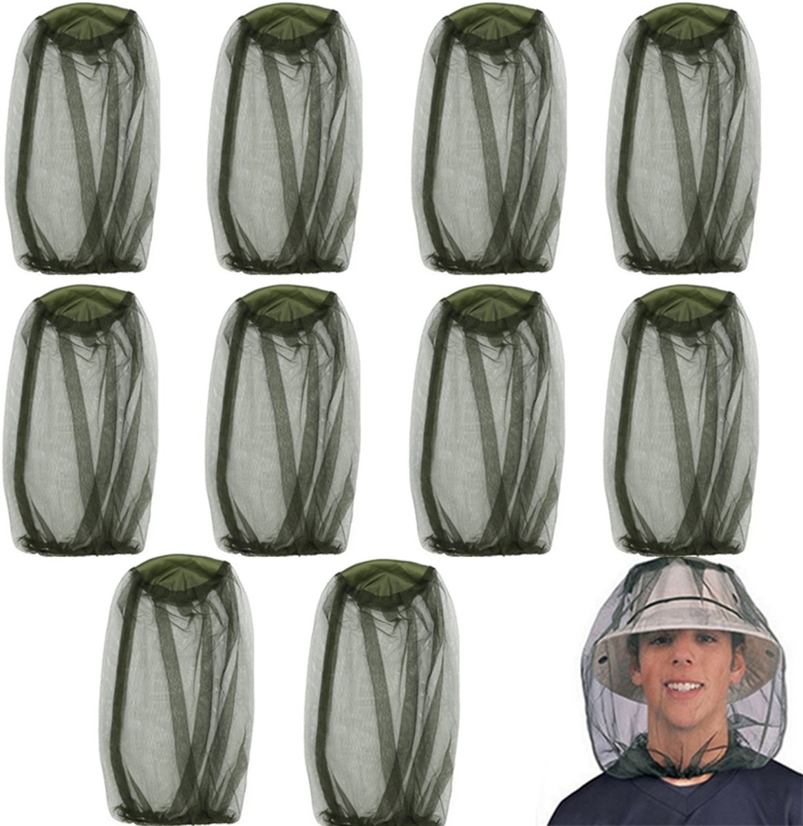10 Stuks - Hoofdnet - Hoofdnetje Tegen Muggen - Wespen Hoed - Anti-Muggen Hoofdnet - Imker Hoed - Muggennet - Mosquito Headnet - Antimuggen Hoofdnet - Muskietenhoed voor Bijenhouden - Muggennet Hoofd Beschermend Tegen Insecten - Insectennetten