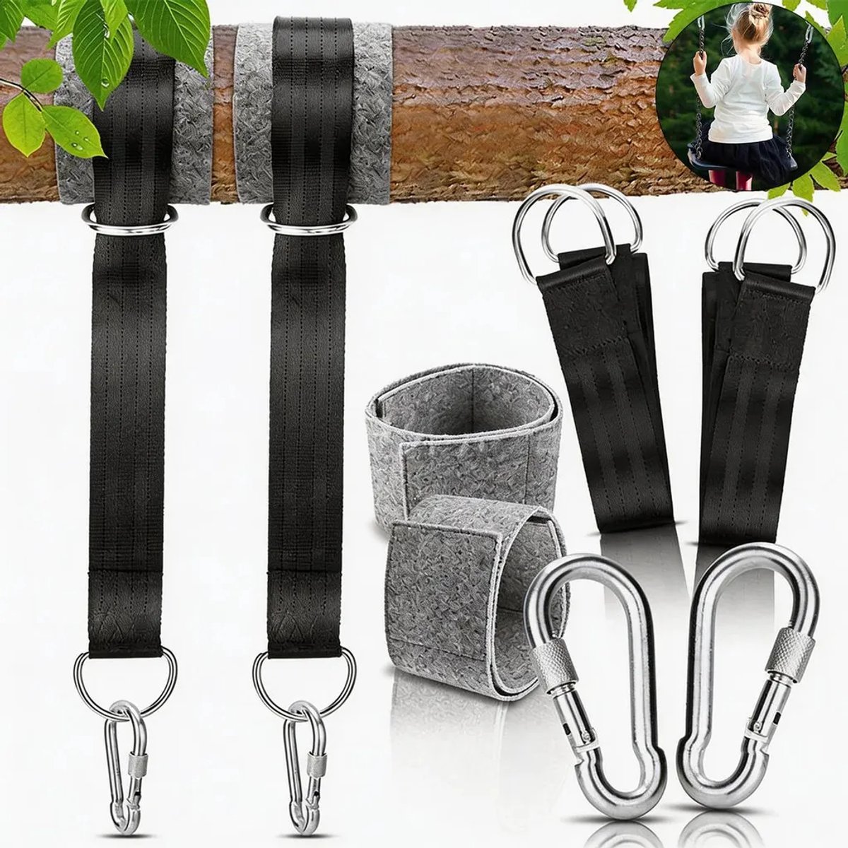 Boomschommelaccessoires, ophangsysteem voor hangmat van 150 cm met karabiners en D-ringen, installatieset voor buiten