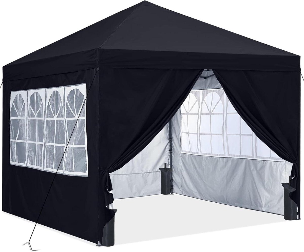 Pop-up tuinhuisje - Waterdichte tent - Feestelijke buitenruimte - Met kerkramen - 3 x 3 meter - Zwart