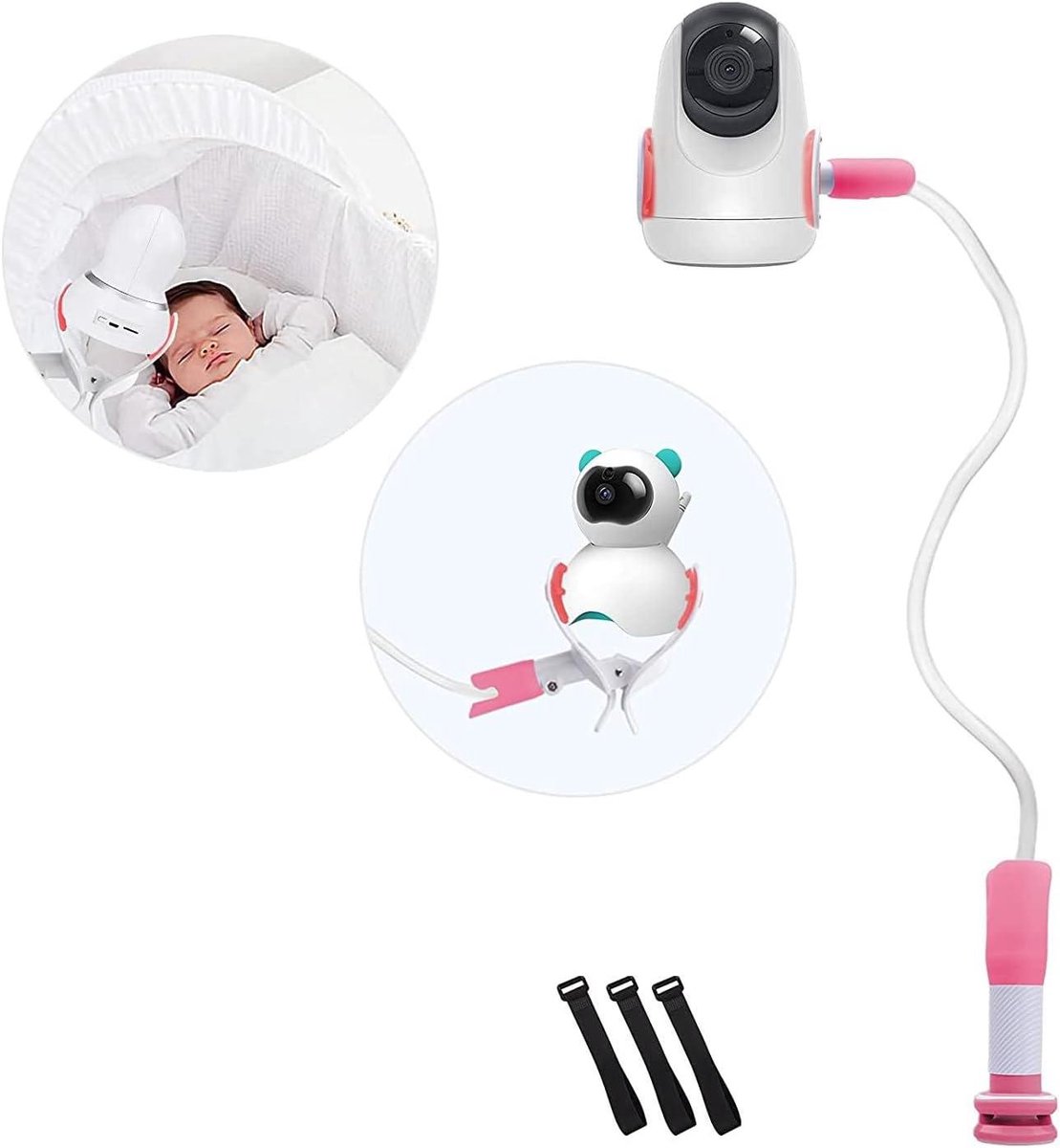 Babyfoonhouder - Camerastandaard Monitor - Baby in de gaten - Flexibel 360 graden - Tot 7cm dik - Roze