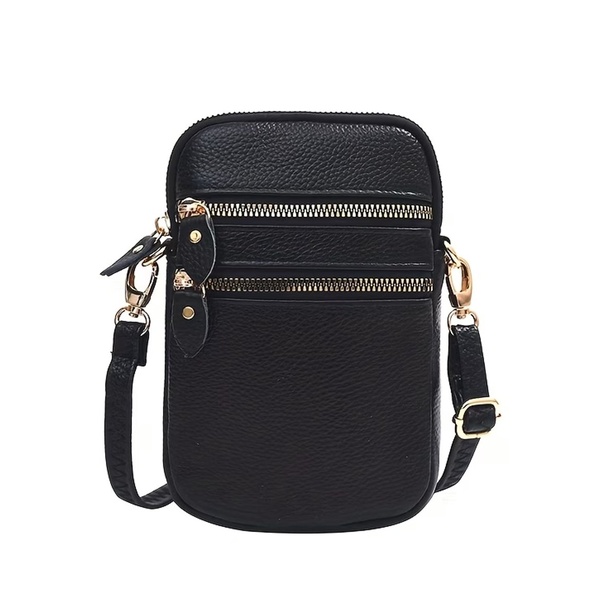 Lederen Telefoontas Zwart | Crossbody Schoudertas | Dames - 18 x 12 x 4 cm