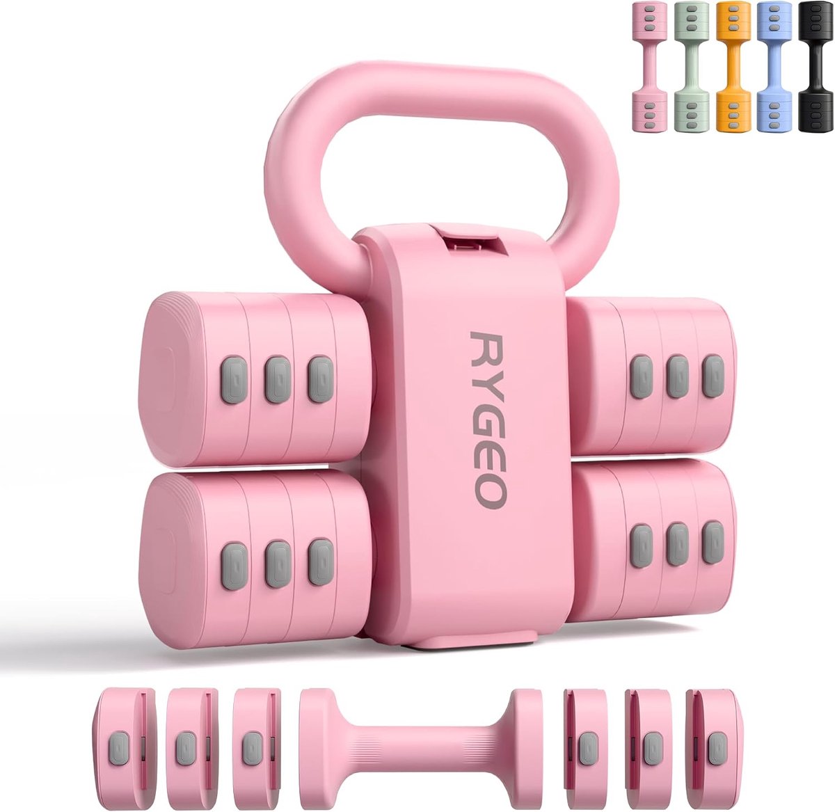 Verstelbare dumbbell set 2-in-1 fitness gewichten met 4 niveaus compacte halters voor thuisgym 2,2 tot 5,5 kg