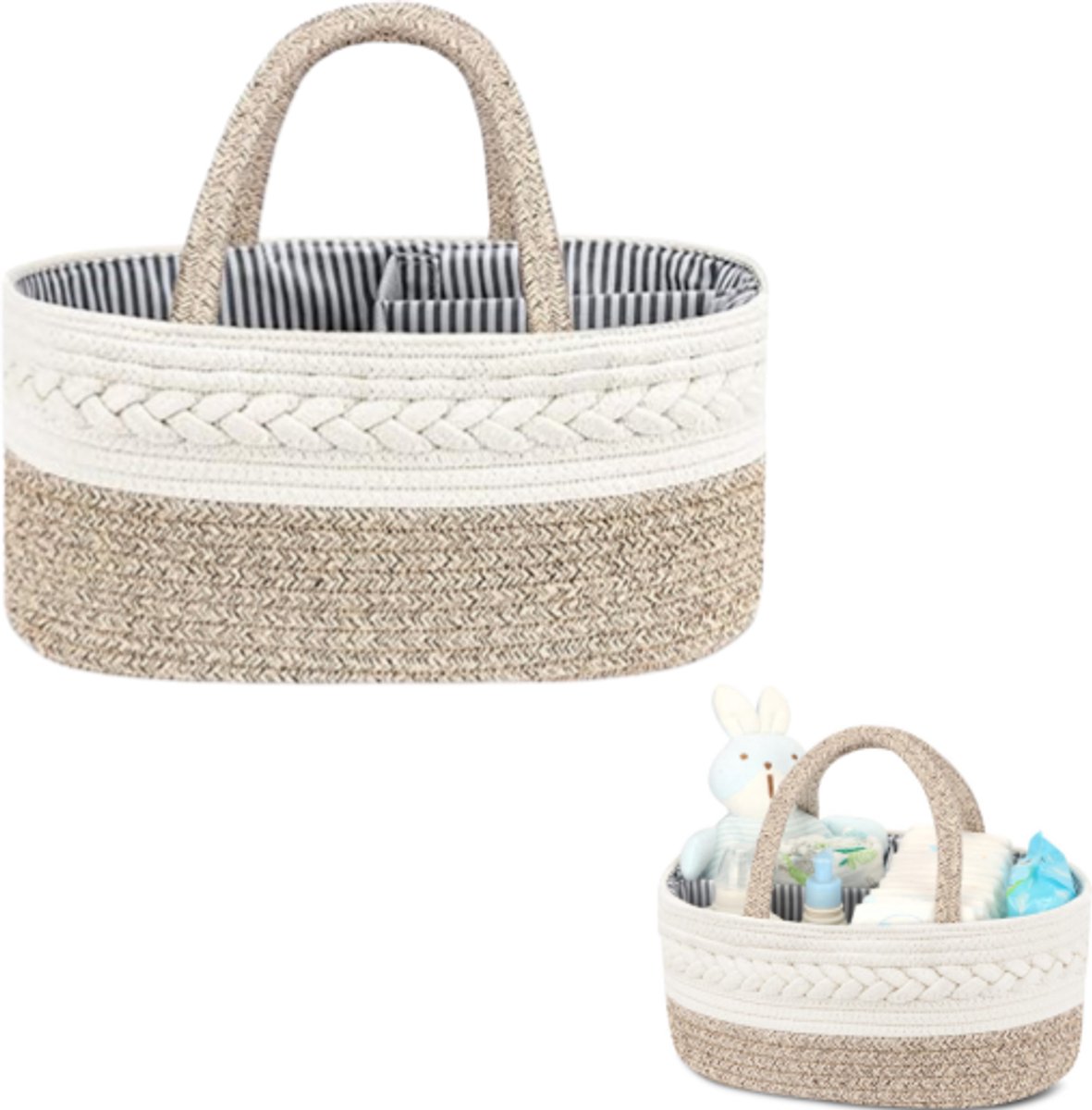 Baby opbergmand - met tussenschotten en handvatten - luiertas - draagbaar - katoen - grote inhoud - 38*25*17 cm - kaki