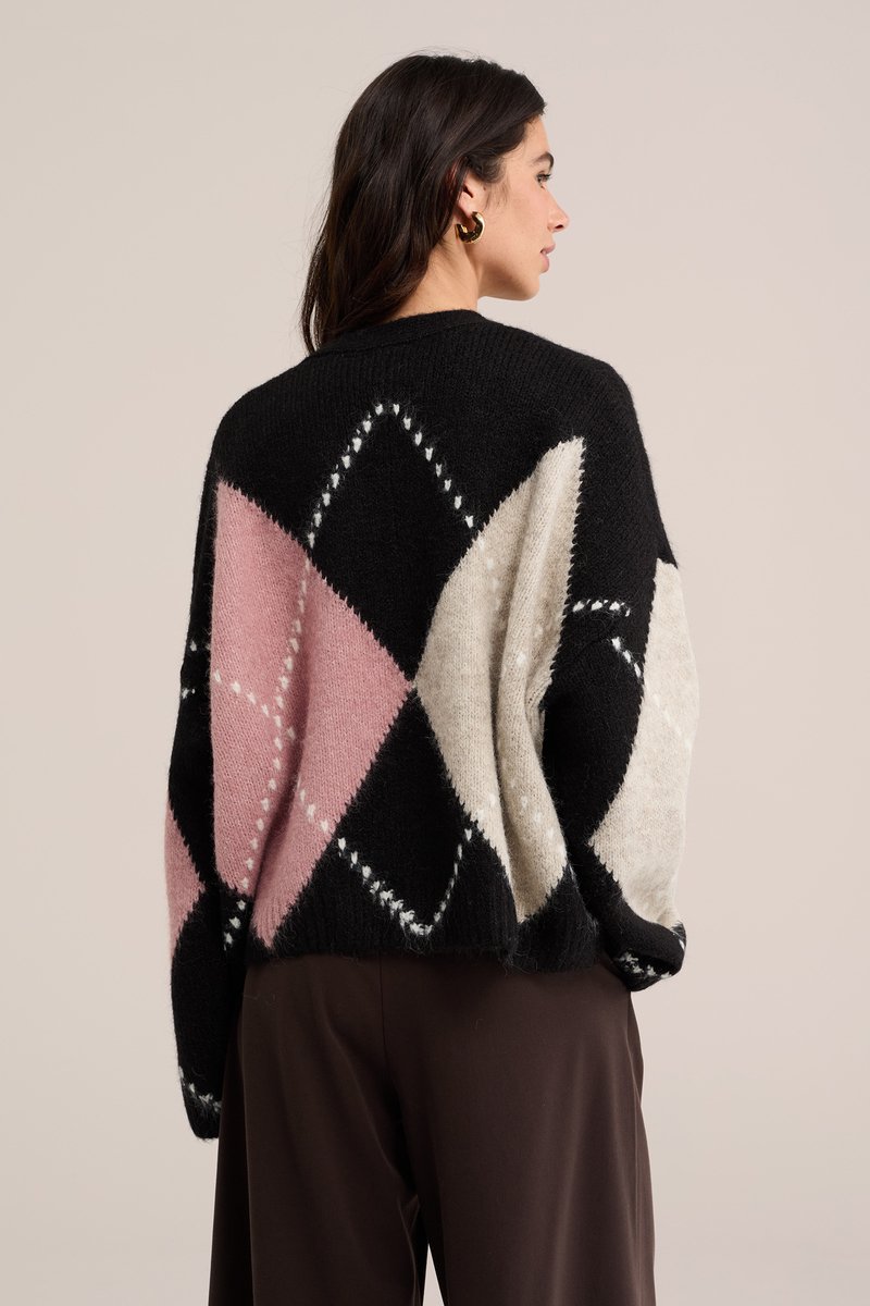 WE Fashion Dames oversized gebreid vest van wolmix met ruit