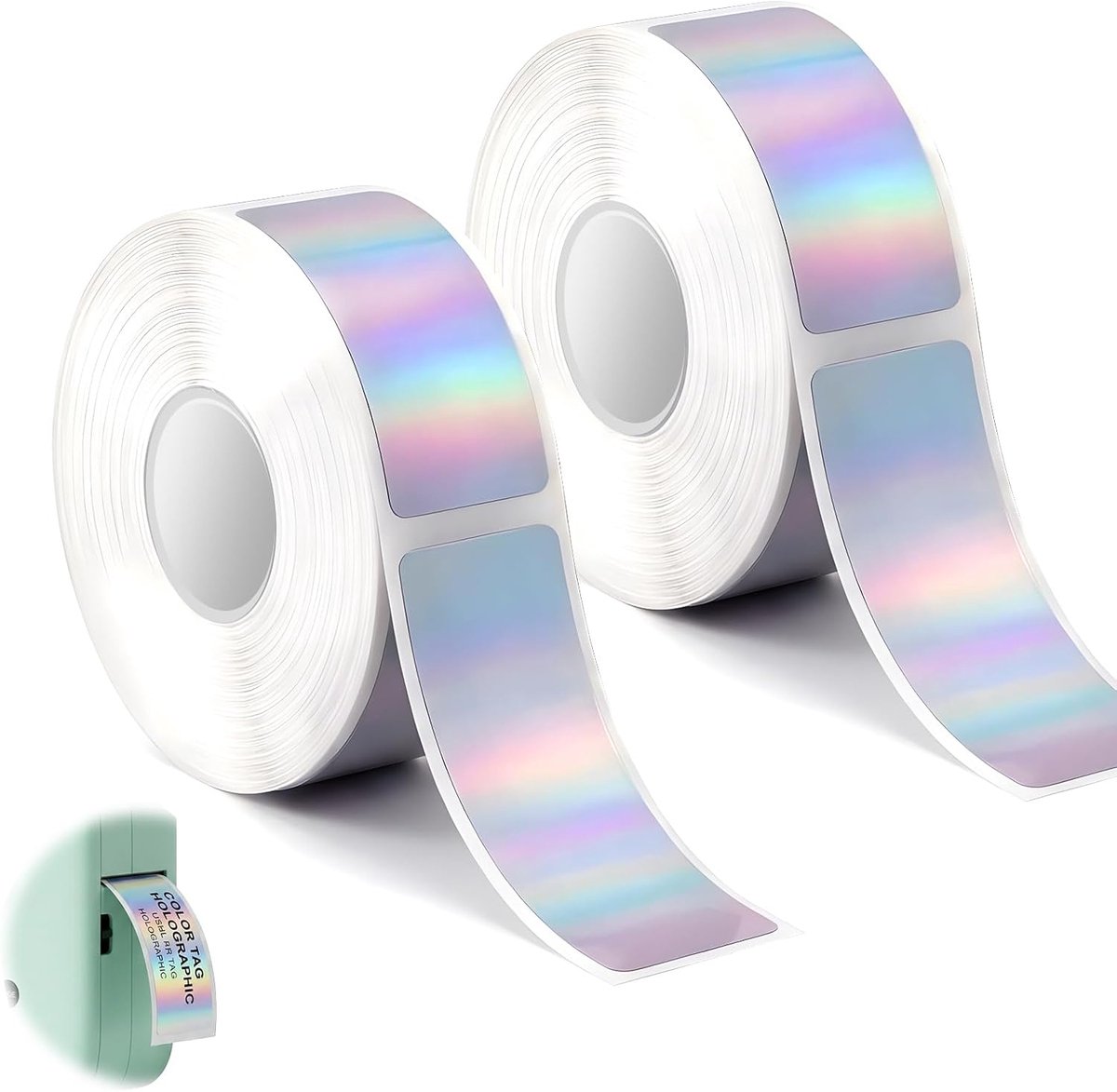 KZQ Holografische Etikettentape 2 Rollen 12x40 Mm Zelfklevend Thermisch Voor Thuis Kantoor En School
