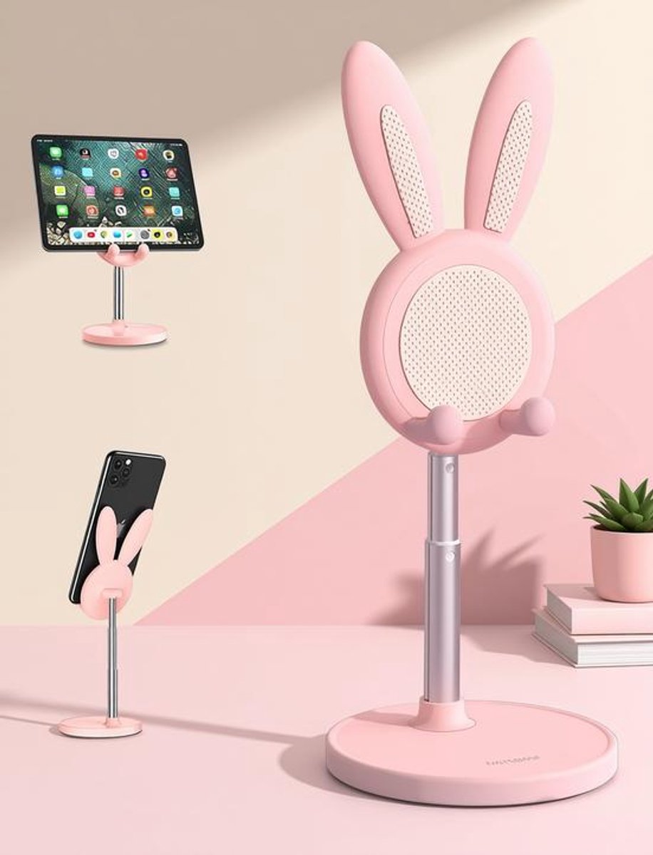 Huis Geluk Verstelbare telefoonstandaard voor bureau - In hoogte en hoek instelbaar - Universele houder voor smartphone en tablet 4-10 inch - Zwart