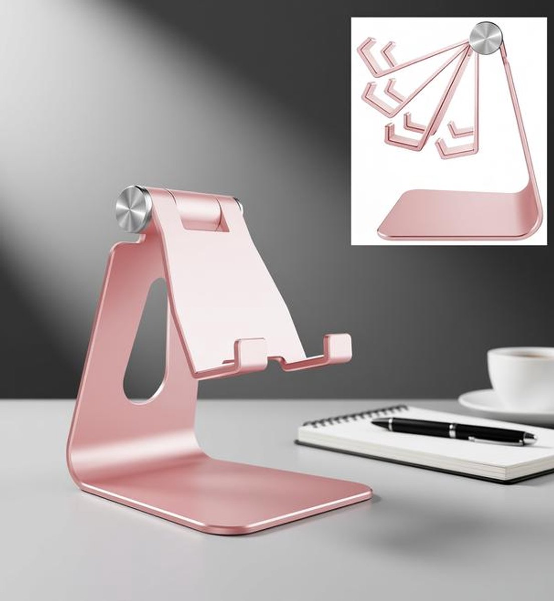 Huis Geluk telefoonstandaard Bureau - Verstelbare aluminium telefoonhouder, 270° draaibaar voor iPhone 17 16 15 14 13 12 11 Pro Max Plus Mini XR XS X SE, Samsung Galaxy S24 S23 S22 Ultra, 4-8 inch smartphones (Zilver)