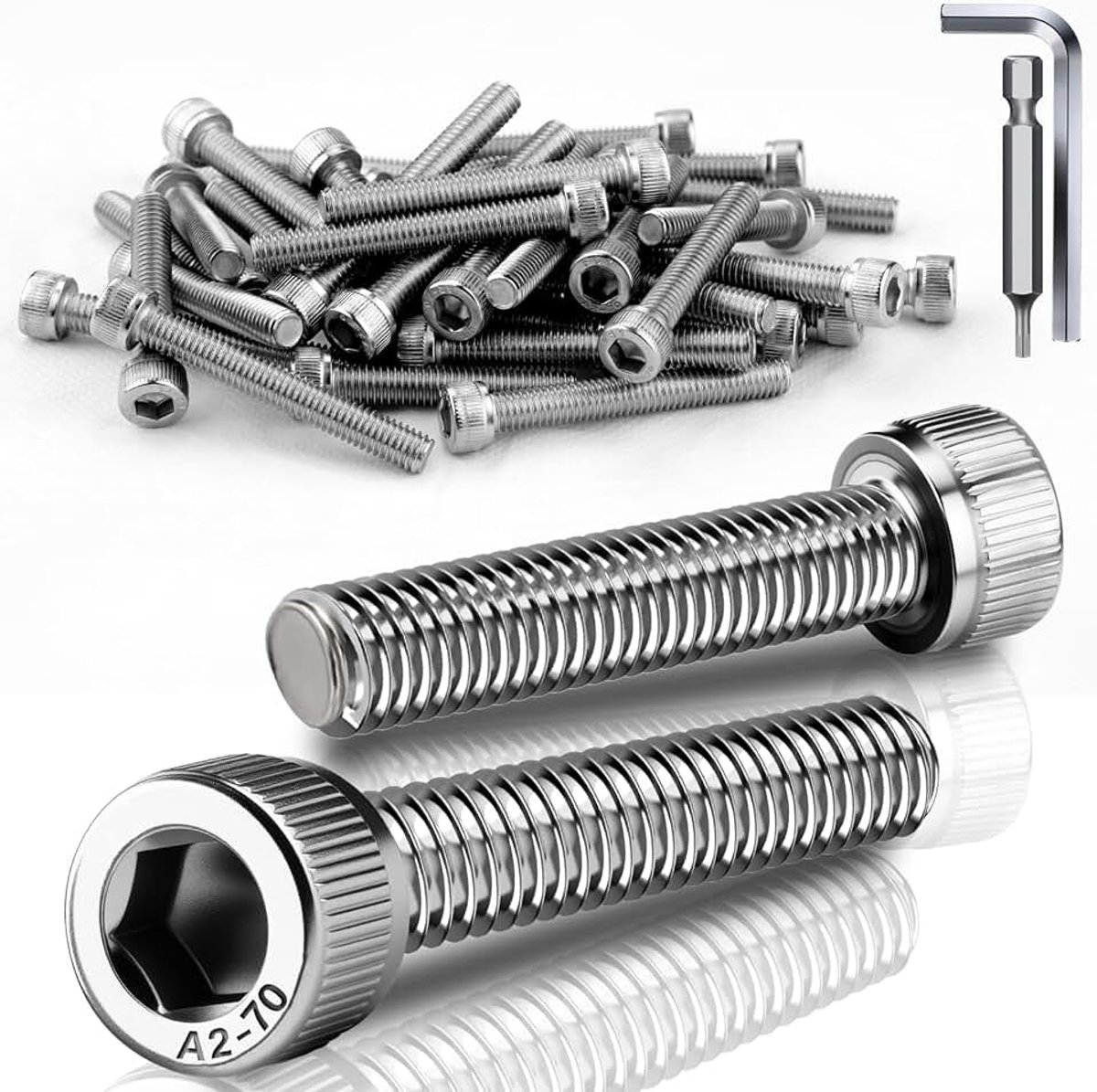 6 stuks cilinderkopschroeven M6 x 70 mm schroeven roestvrij staal A2 V2A DIN 912 zeskantschroeven cilinderschroeven met binnenzeskant volledige schroefdraad inbusschroeven voor mechanische
