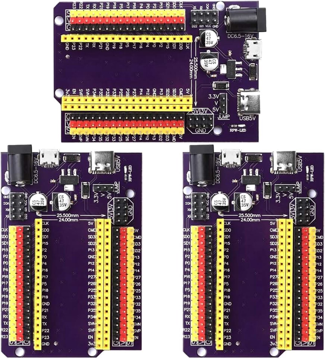 3 stuks 38-pins ESP32 Breakout Board ESP32 32 io Board esp32 expander voor pin afstand 25,5 mm ESP32 Development Board