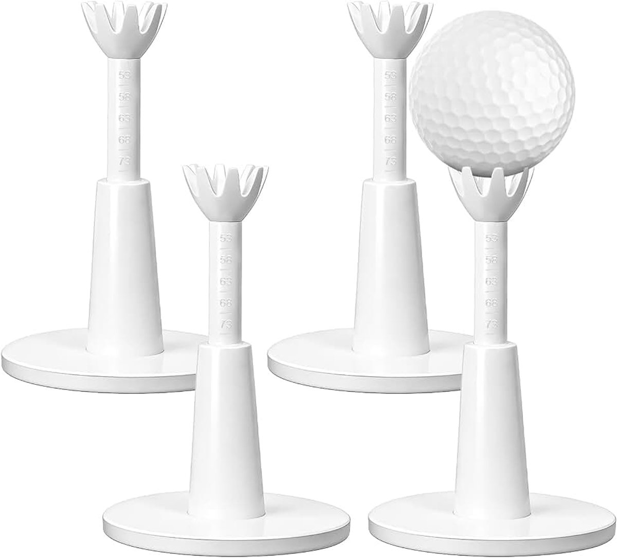 Tees, 4 stuks rubberen golf tees, hoogte 5,3 - 7,3 cm, kunststof golf trainingshulpen, in hoogte verstelbare kunststof golf tees golf trainingshulp, voor driving range