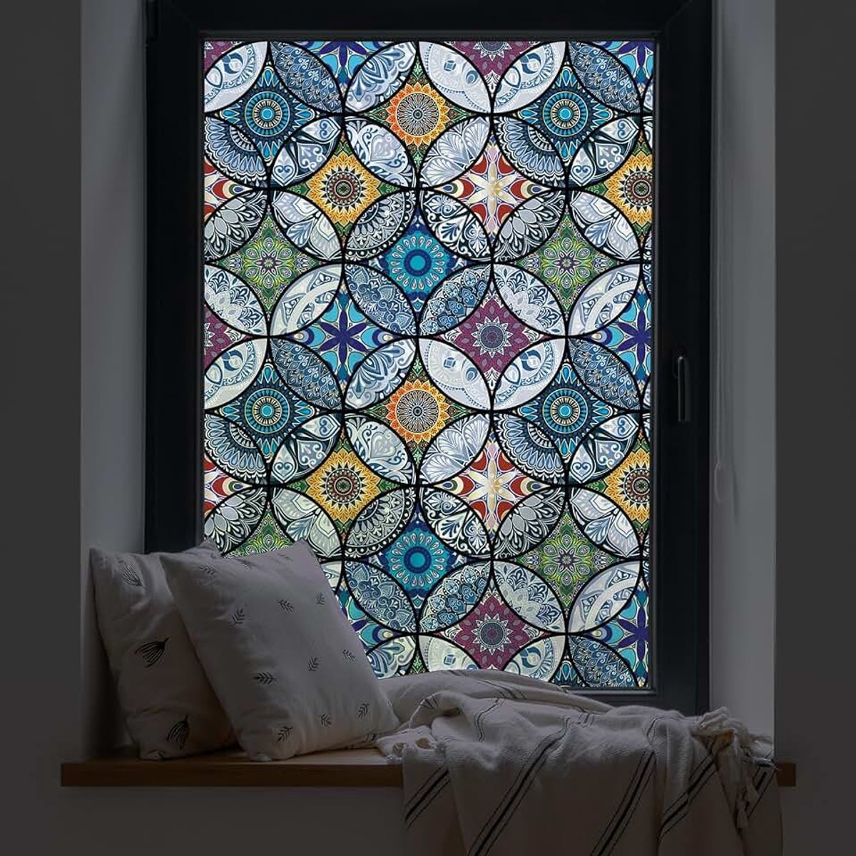 Decoratieve folie, glasschildering, raamfolie, zichtbeschermingsfolie, melkglasfolie, cirkels, statisch hechtend, privacy, raamsticker (blauw, 44,5 x 200 cm)
