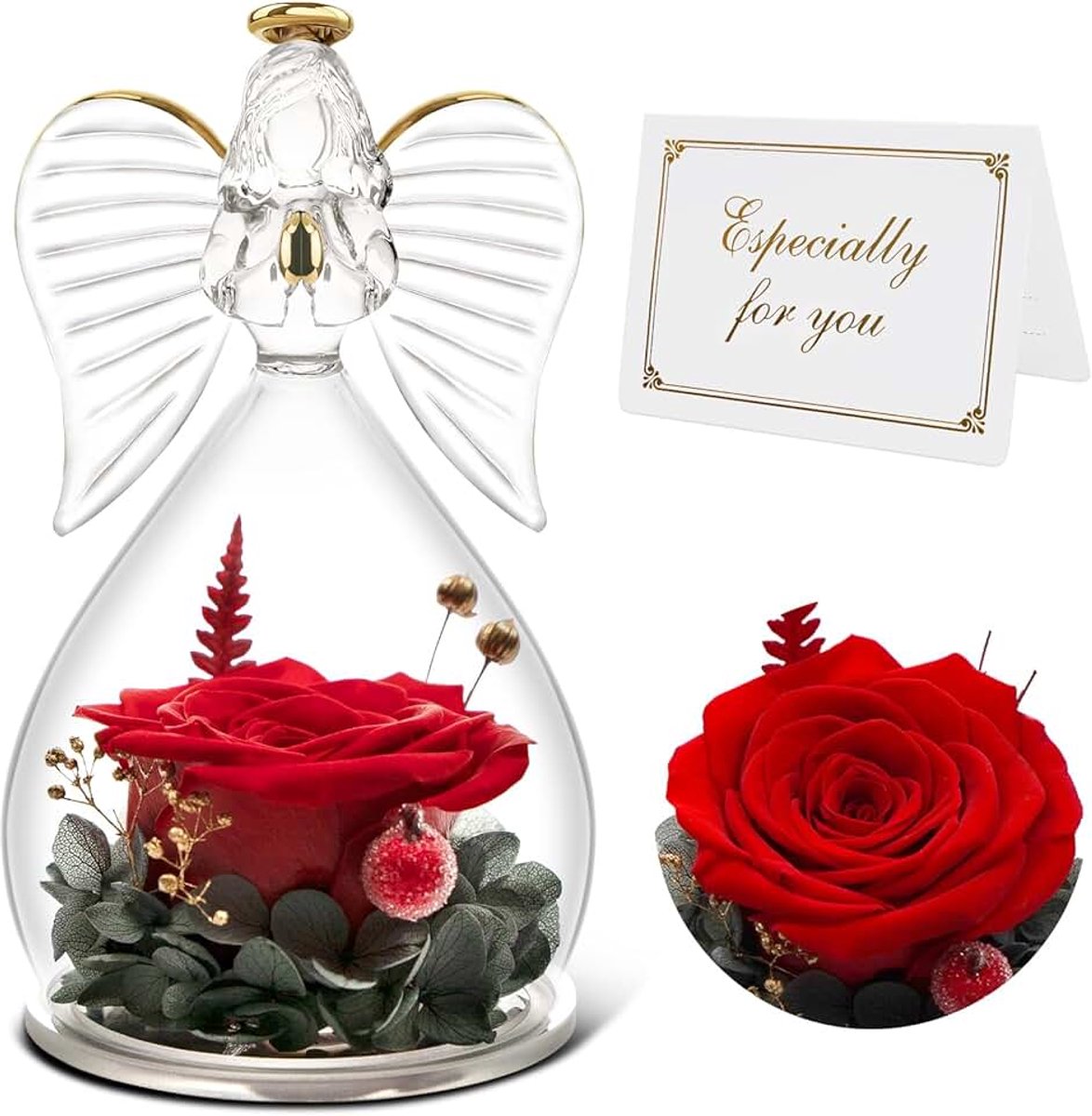 Cadeaus voor mama oma, Infinity rozen engelfiguur, verjaardagscadeau voor vrouwen, originele eeuwige roos in glas, cadeaus voor moeder oma voor Kerstmis, Moederdag, Valentijnsdag, verjaardag