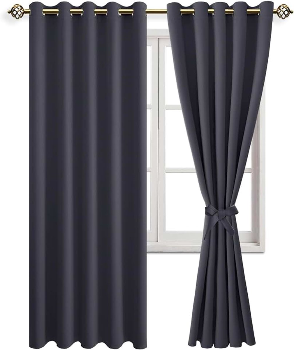 Verduisterende gordijnen, inslagringen, voor slaapkamer, woonkamer, donkergrijs, 2 stuks, 228 x 167 cm (H x B)