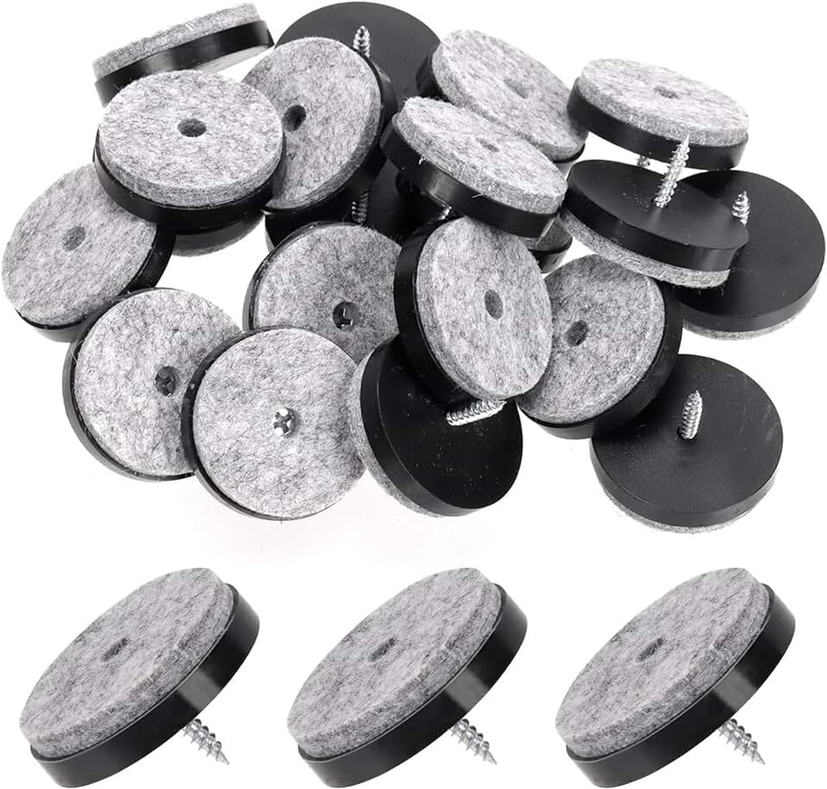 Set van 20 stuks zwarte schroef-op vilt pads, 38 mm vilt meubelpads, stoelpoot vloerbescherming voor hardhouten vloeren, meubelvoeten, stoel, tafel
