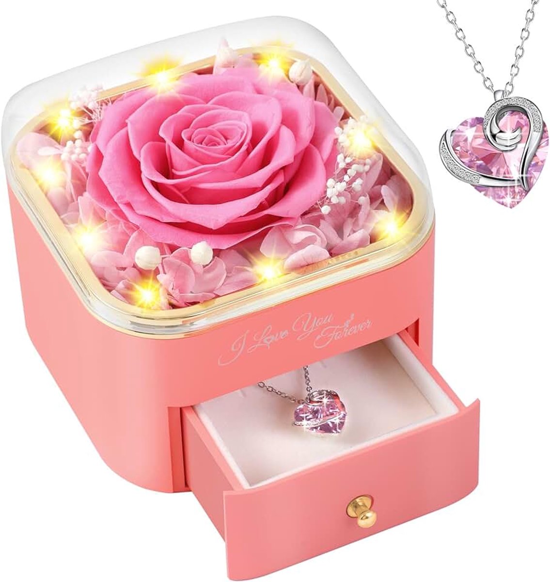 Rozen, cadeaus voor vrouwen, perfect voor mama, vriendin, echtgenote & meer, bewaarde oneindige rozenbox - ideaal voor verjaardag, jubileum, Kerstmis, Moederdag (roze)