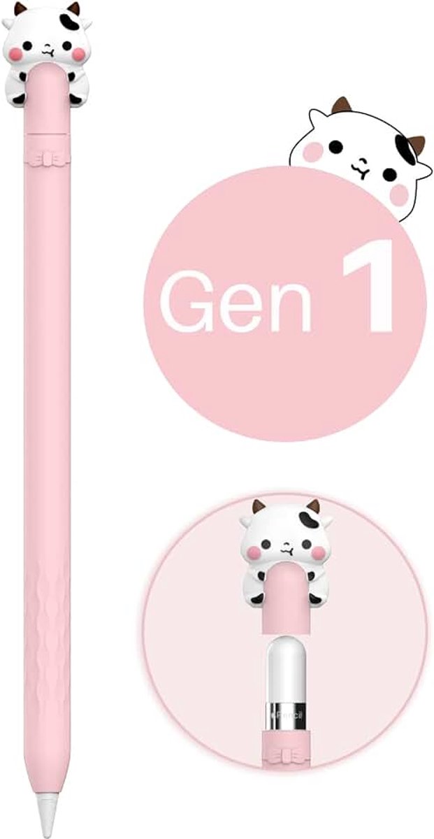 Schattig koe hoesje voor Apple Pencil 1e generatie hoesje siliconen beschermhoes hoes skin accessoires (roze)