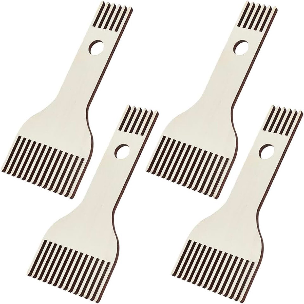 4Pcs Houten Weven Loom Kam Breien Dubbele Einde Handwerk Tapestry Franje Hout Kammen Bulk Garen Tarwe Kleur Vlecht Gereedschap Voor Truien Sjaals Hoeden Wandtapijten Tapijten Diy Art Craft