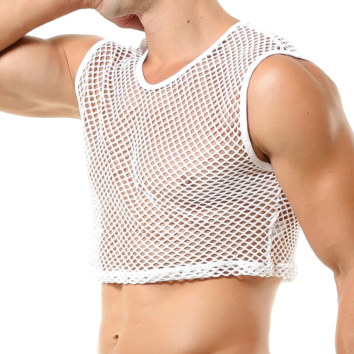 Heren mesh overhemd spier transparant korte mouwen shirts netshirt nethemd sexy ondergoed