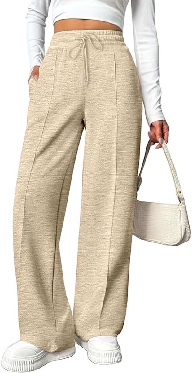 Trainingsbroek voor dames, brede sportbroek voor dames, hoge taille, elegant, casual, elastisch, met zakken en trekkoord, voor joggen, fitness, sport, yoga, trekking, fitnessstudio