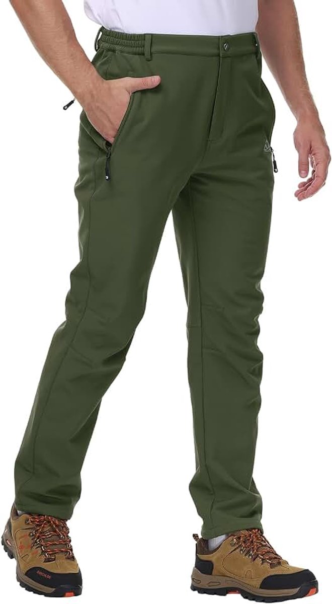 Donhobo Wandelbroek voor heren, outdoorbroek, waterdicht, softshellbroek, winddicht, winter, warm gevoerd, trekkingbroek, campingbroek, skibroek, legergroen,