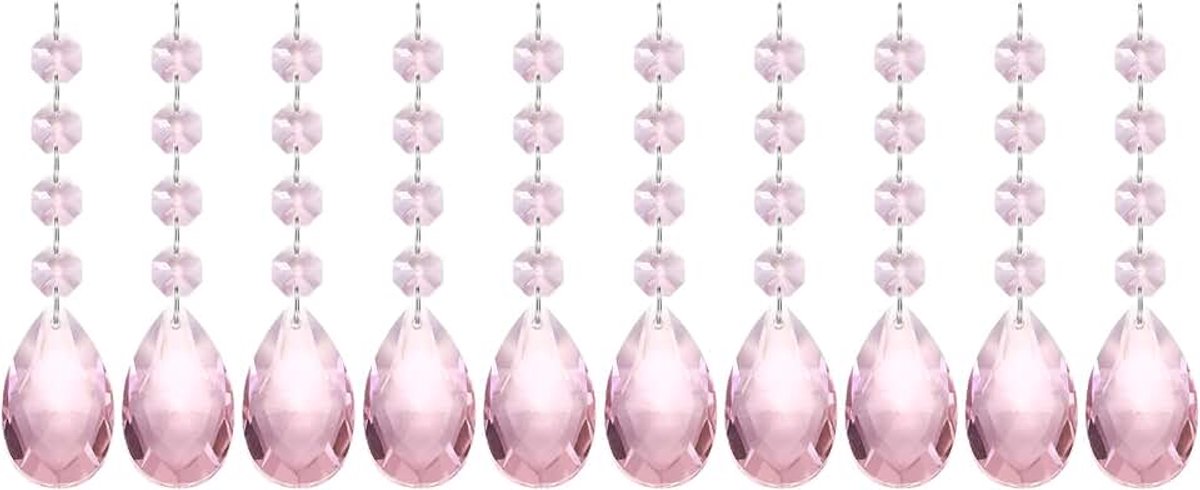 Traanvormige kristallen kroonluchter hangers kralen, 10 stuks 125 mm lengte 38 mm kroonluchter prisma's onderdelen ornamenten hangende kralen voor doe-het-zelf kunst ambachten decoratie, roze