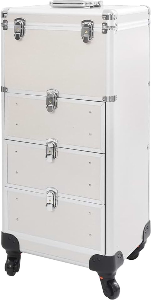 Trolley met 3 laden, kapperskoffer, professionele make-upkoffer, nagelkoffer met wieltjes, afsluitbaar, make-upkoffer voor dames, voor op reis, schoonheidsspecialist, kapperster