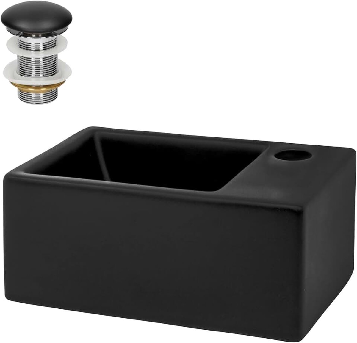 Wastafel Keramiek Zwart Mat 35,5x20,5x12,5 cm incl. afvoergarnituur zonder overloop, Moderne aanrecht wastafel Wastafelkom Handwasbak, voor badkamer/gastentoilet
