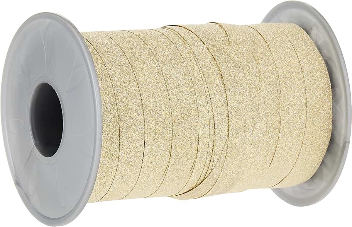 18509-634 POLY GLITTER ringband goud, 100 m licht krullend cadeaulint, breedte, decoratielint voor knutselen en inpakken van geschenken, voor feestelijke gelegenheden, 100 m spoel 10 mm, meter