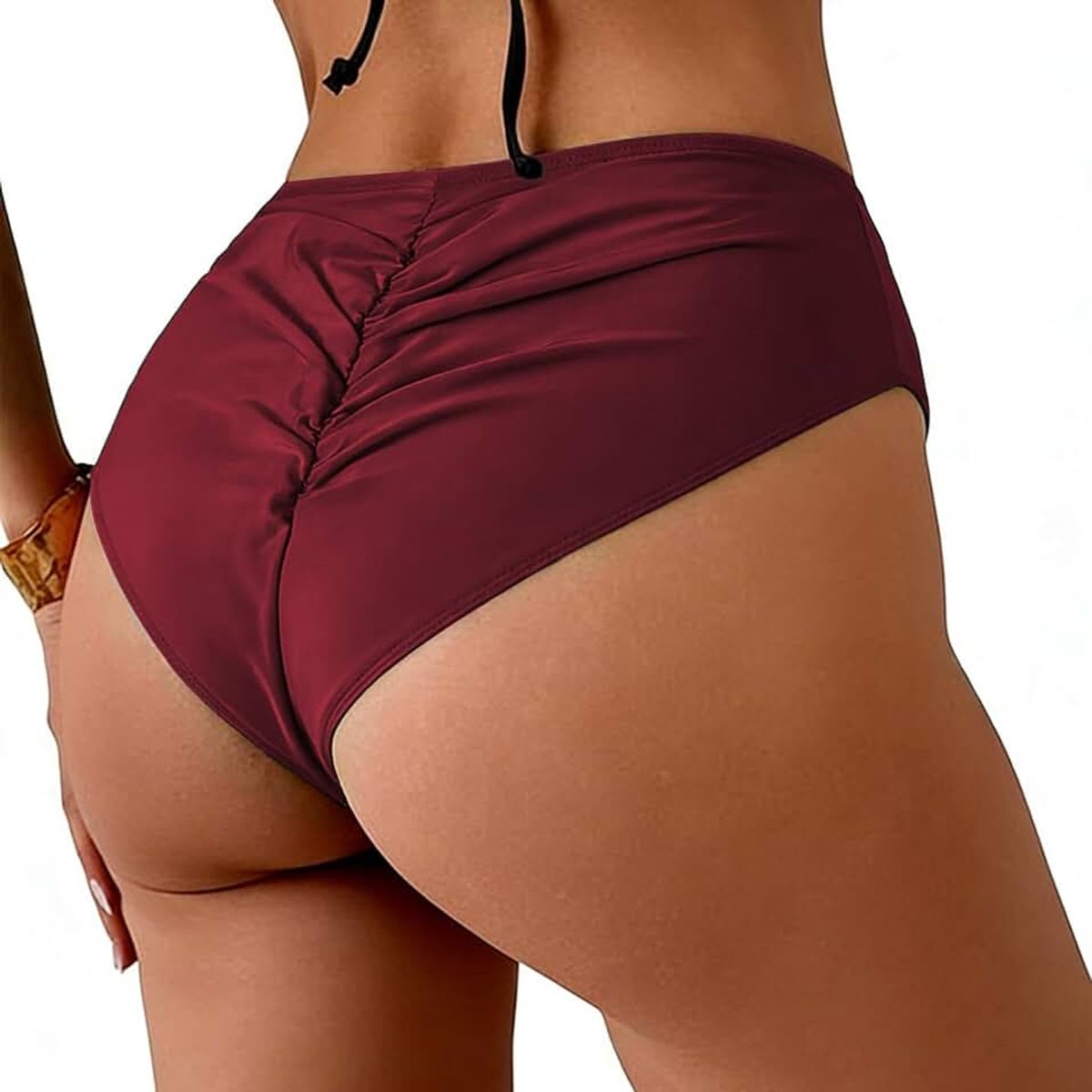 Dames met hoge taille en plooien klassiek comfortabele zomer bikini broekje voor vrouwen strand zwembad, zwart, S