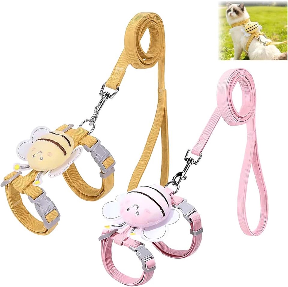 Kattenharnas en riem, 2-delig, verstelbaar, zacht en ademend, voor wandelingen en training, robuust en comfortabel