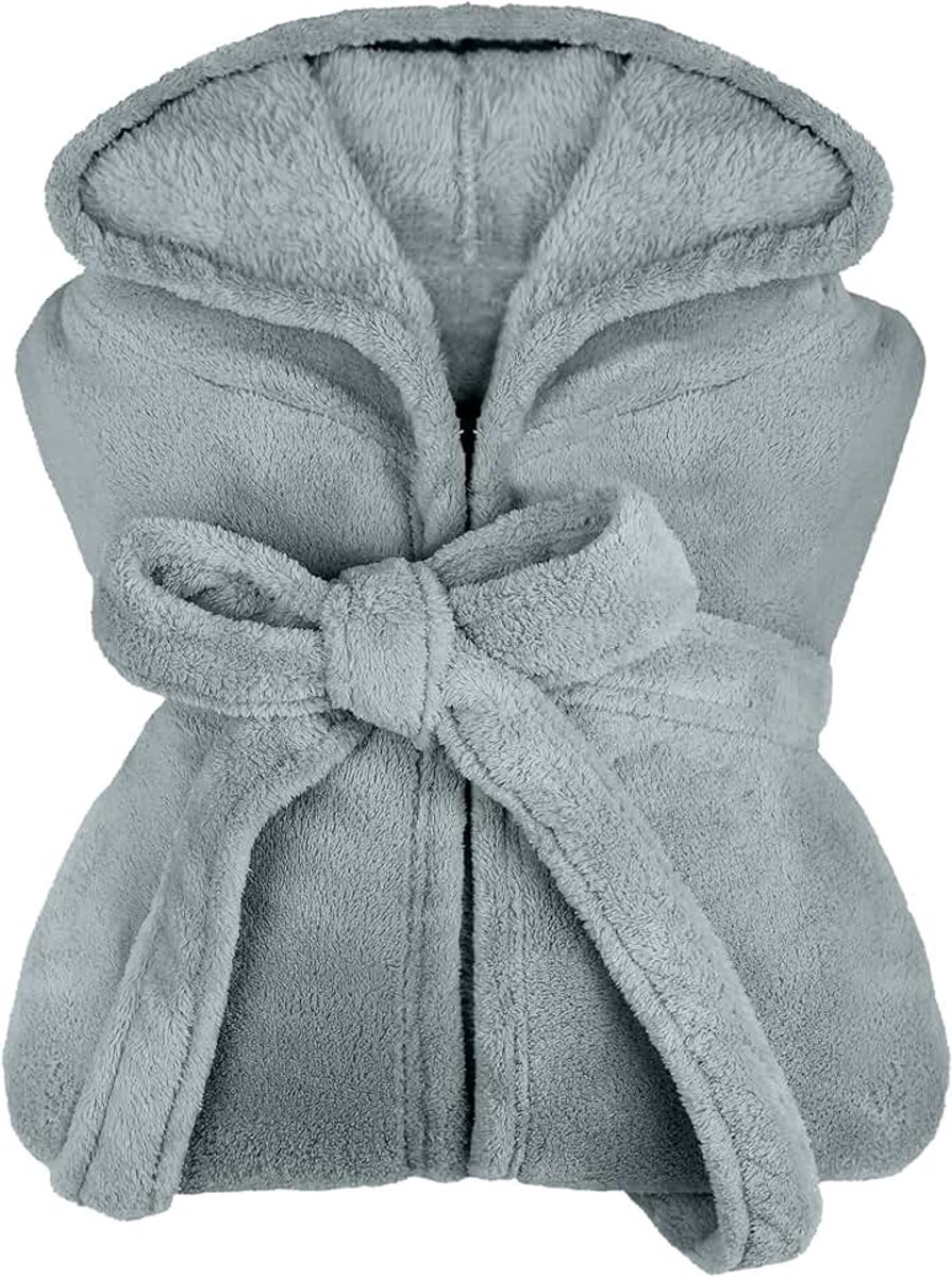 Npluseins extra zachte badjas met capuchon van knuffelfleece - in moderne kleuren en verschillende maten - unisex & kuitlengte