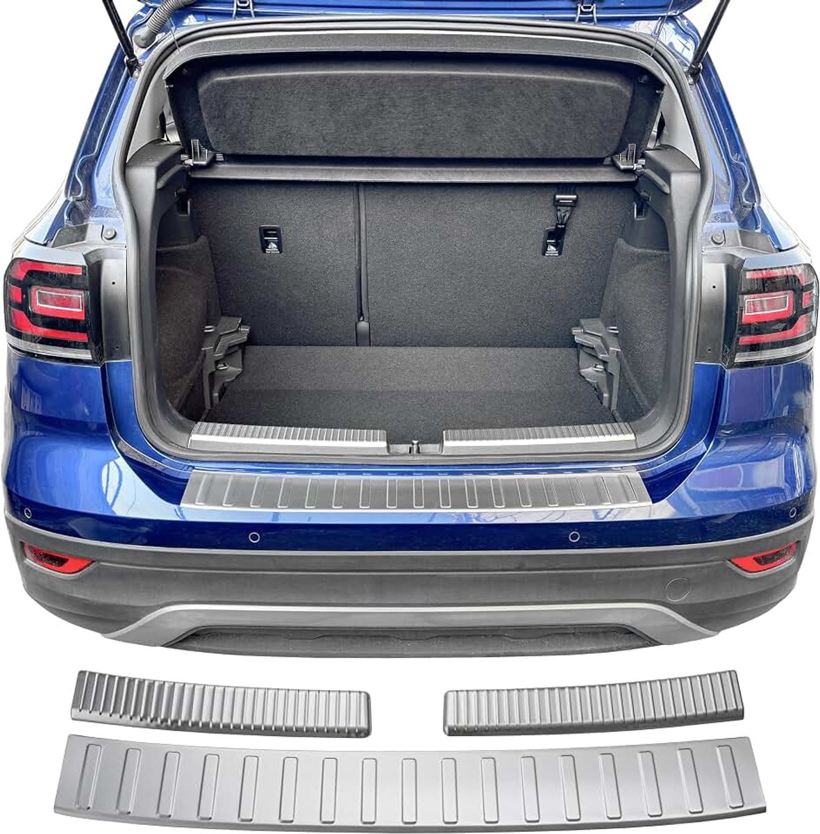 Bumperbescherming, geschikt voor VW T-Cross | C11 | BJ vanaf 2018, 2-delige set in geborstelde look voor bumper binnen en buiten met gestructureerd oppervlak en kleefmontage