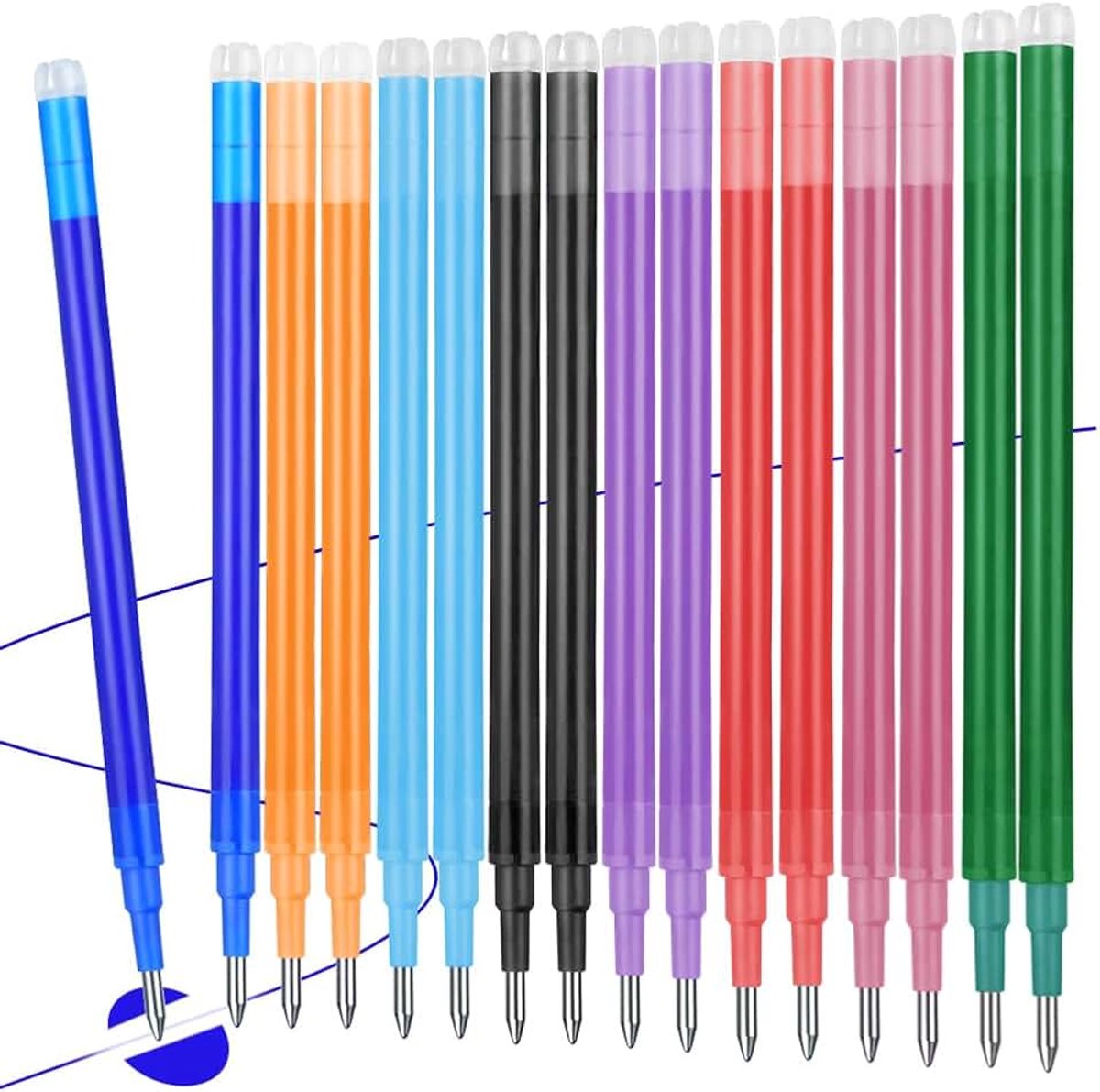 Navulling voor uitwisbare gelpen, 16 stuks 8 kleuren rollerball navulling, 0,7 mm uitwisbare vullingen pen inkt navulling met glad schrijven vervangbare balpen vullingen