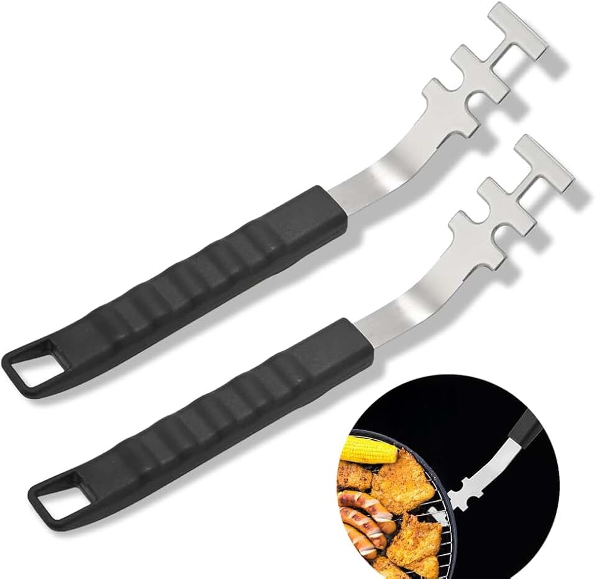 Grillroosterlift, grillroosterhek, roestvrij stalen grillrooster, bescherming tegen verbranding, antislip en ergonomische handgreep, barbecue-accessoires, gereedschap,