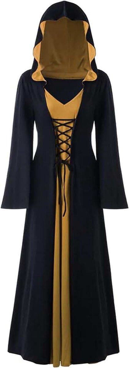 Heksenjurk, Halloween vampierkostuum voor dames, grote maten, renaissancekostuum voor dames, middeleeuwse jurk (kaki, XL)
