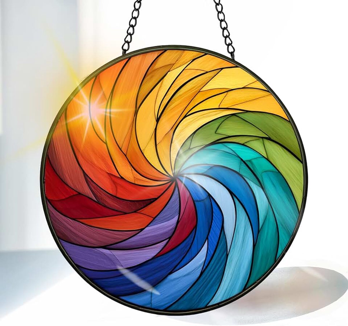 Regenboogspiraal Gekleurde Glas Zonnevanger 20 cm, Decoratief Spiraal Glasraam Ornament met Ketting en Ophanghaak, Raamdecoratie voor Venster, Woonkamer, Tuin of Balkon, Cadeau Idee