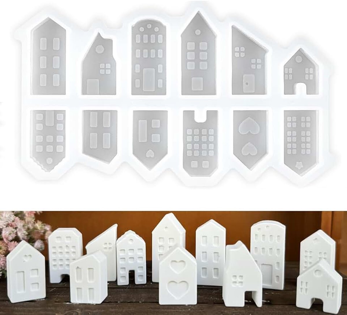 Gieten van huizen, siliconen mal Mini-huizen Siliconen mallen Epoxyhars gieten Gipsvormen, voor het gieten met gips Creatief betonwasgietpoeder