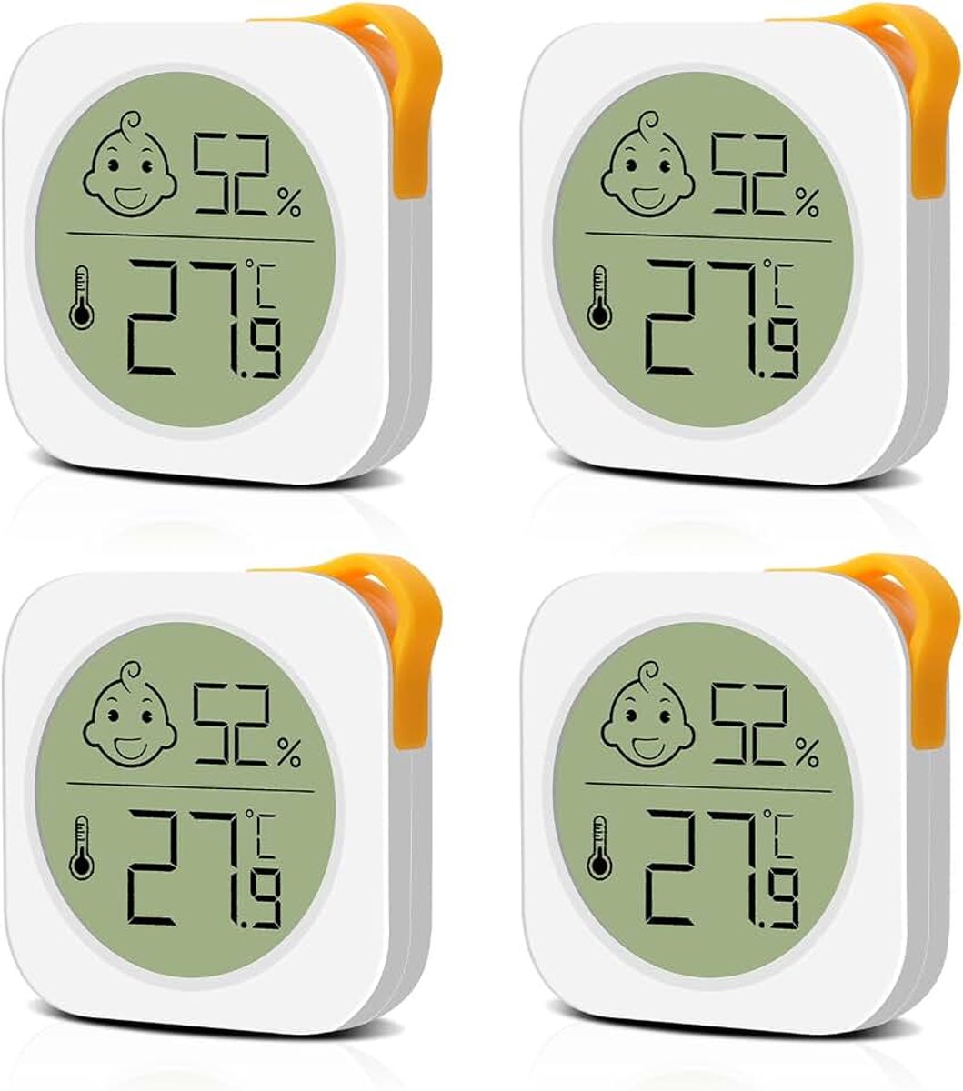 Thermometer, binnen, mini, lcd-display, digitale hygrometer, temperatuurmeter voor woonkamer, slaapkamer, kantoor, kinderkamer enz. (4 stuks)