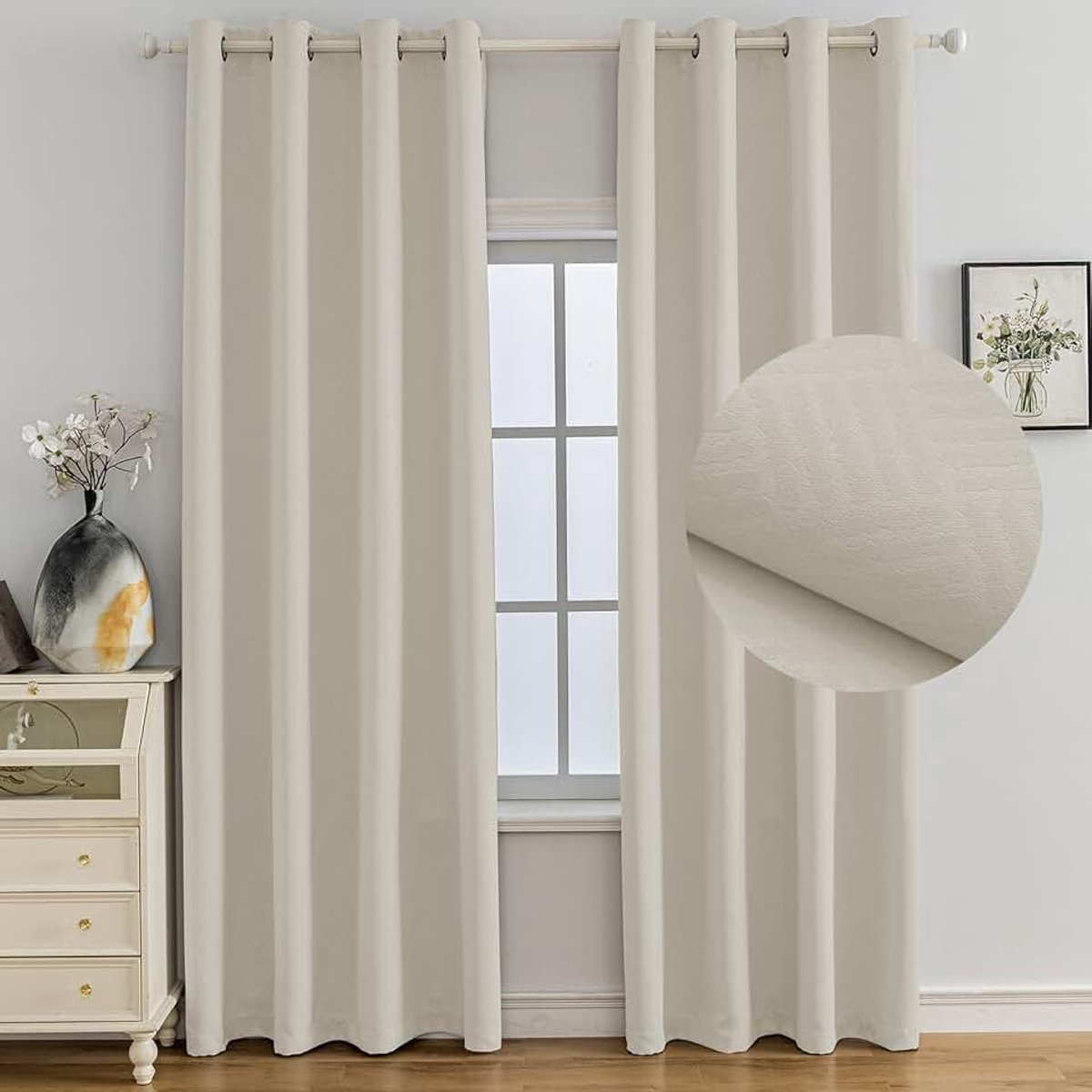 Set Van 2 Thermische Verduisterende Gordijnen, 140x300 CM, Warmte-Isolerende Gordijnen, Geschikt Voor Woonkamer Slaapkamer, Modern Design Met Oogjes, Beige
