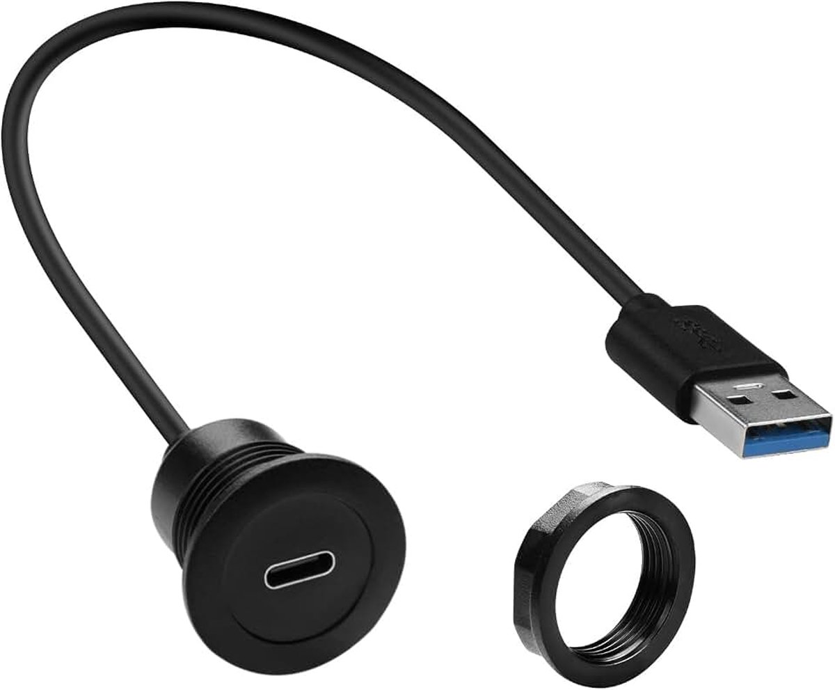USB3.0 naar USB C Embedded Mount Adapter Korte Kabel 5 Gbps USB3.0 Mannelijk naar Type C Vrouwelijk Schroefdraad Vaste Panel Mount Connector Kabel 5V/3A Opladen, voor Auto Dashboard Desktop