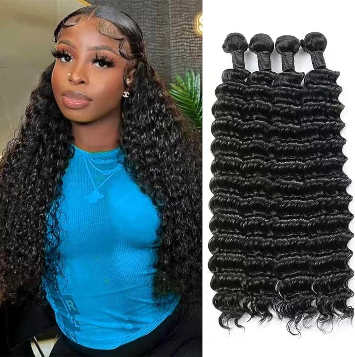 Wave Human Hair Bundles (10 12 14 16 Inch) 4 Bundles Human Hair Extension Krullend Braziliaans Menselijk Haar Bundels Hair Weft Natural Color 70g/Bundle (Total 280g)