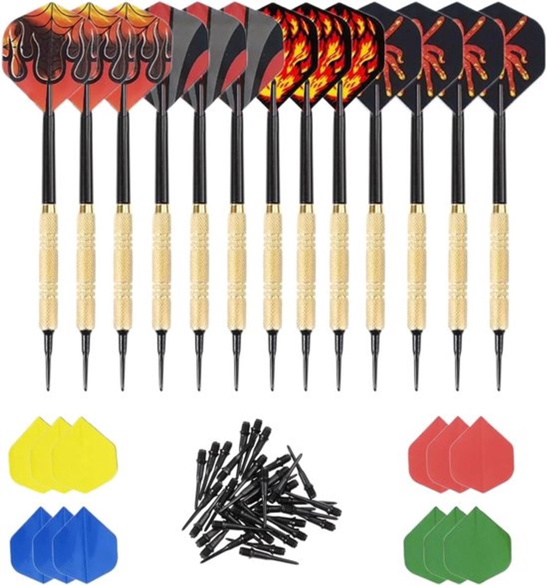 Softdartpijlenset met kunststof punt en extra flights - 12 stuks - Inclusief 100 kunststof dartpunten