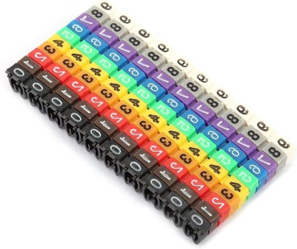 Kleurrijke kabelmarkeringsnummers voor digitale buismarkering - 100 stuks, 2.5mm² opdruk.