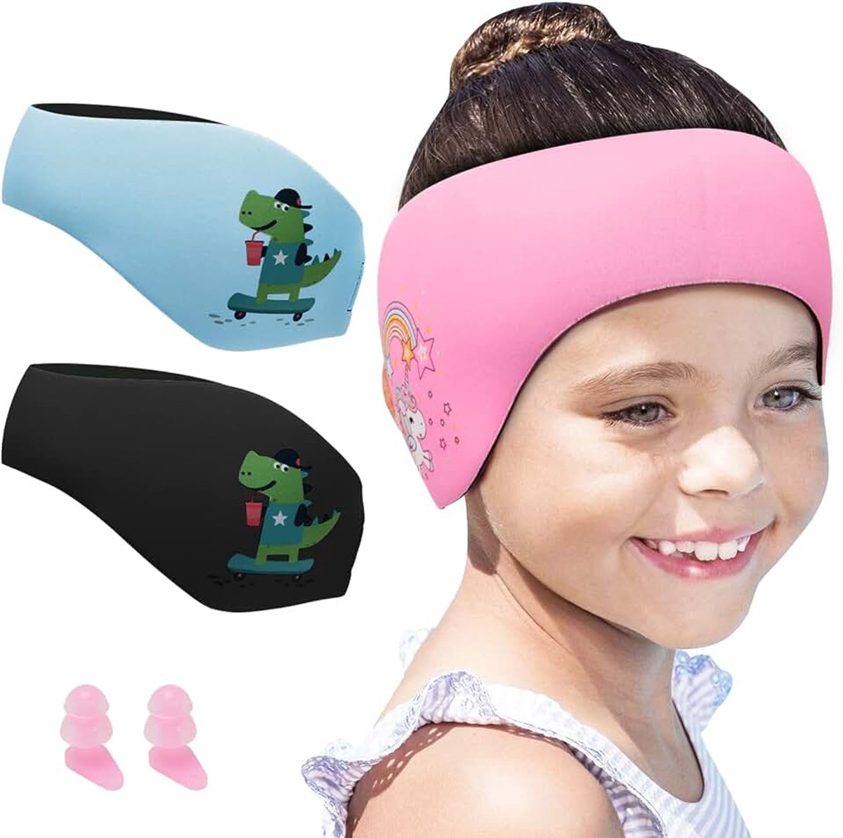 Zwemhoofdband voor kinderen, neopreen zwemband, zwemhoofdband met klittenbandsluiting, oorbescherming, waterdichte hoofdband voor kinderen en volwassenen (roze, M)