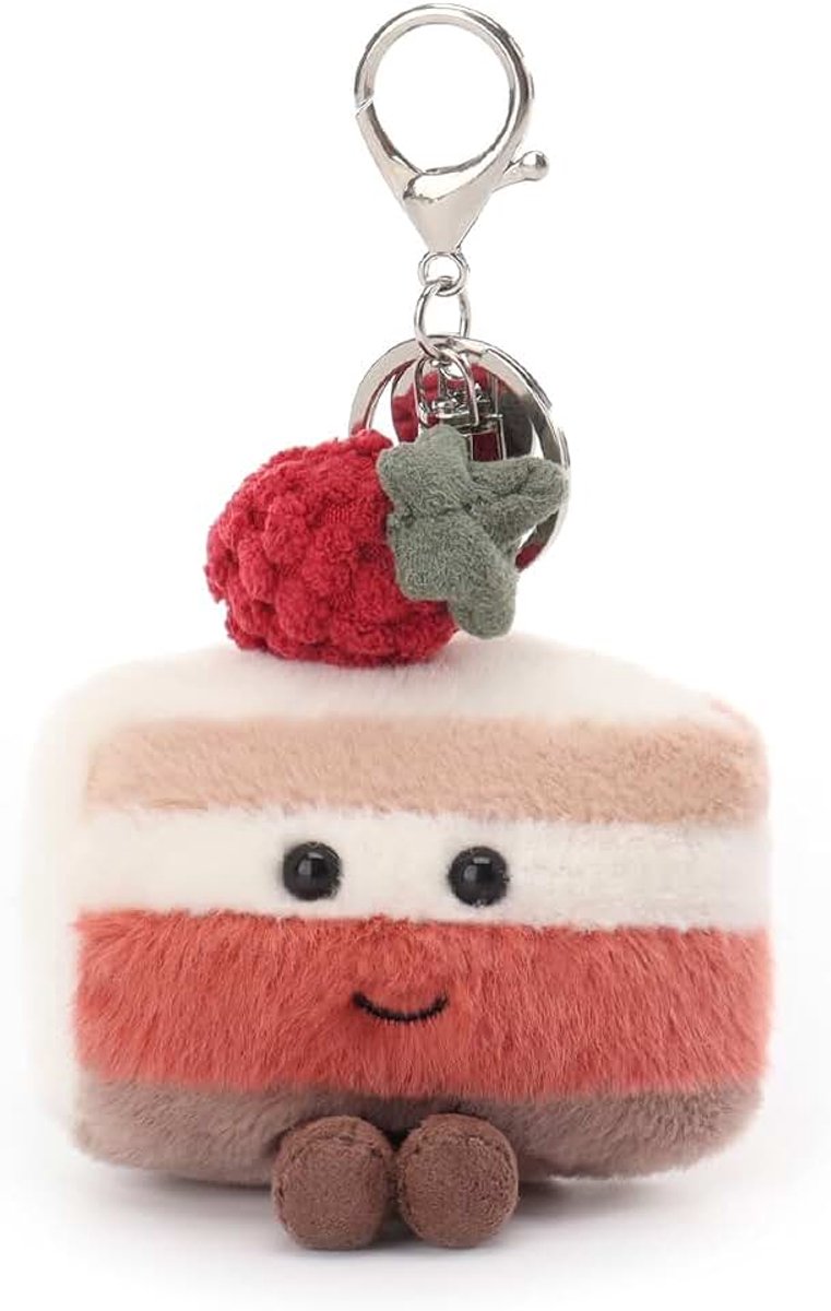 Lamb Aardbeientaart gesneden eten leuke sleutelhanger, zacht gevulde pluche sleutelhanger speelgoed voor kinderrugzak, portemonnee, 8 cm