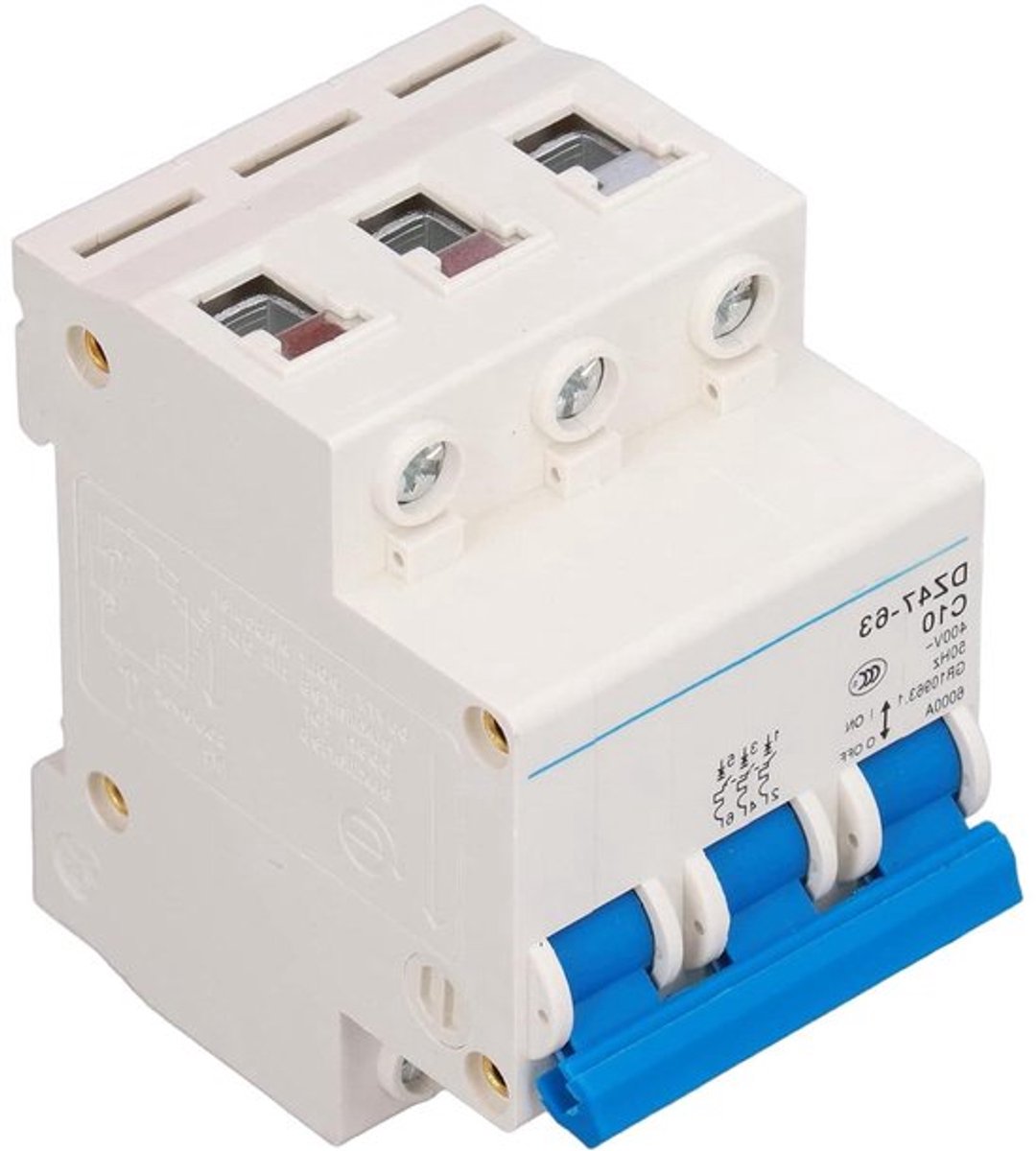 Miniatuur stroomonderbreker 10A voor thuis en industrieel gebruik 400V DIN-railmontage met 6000A uitschakelvermogen
