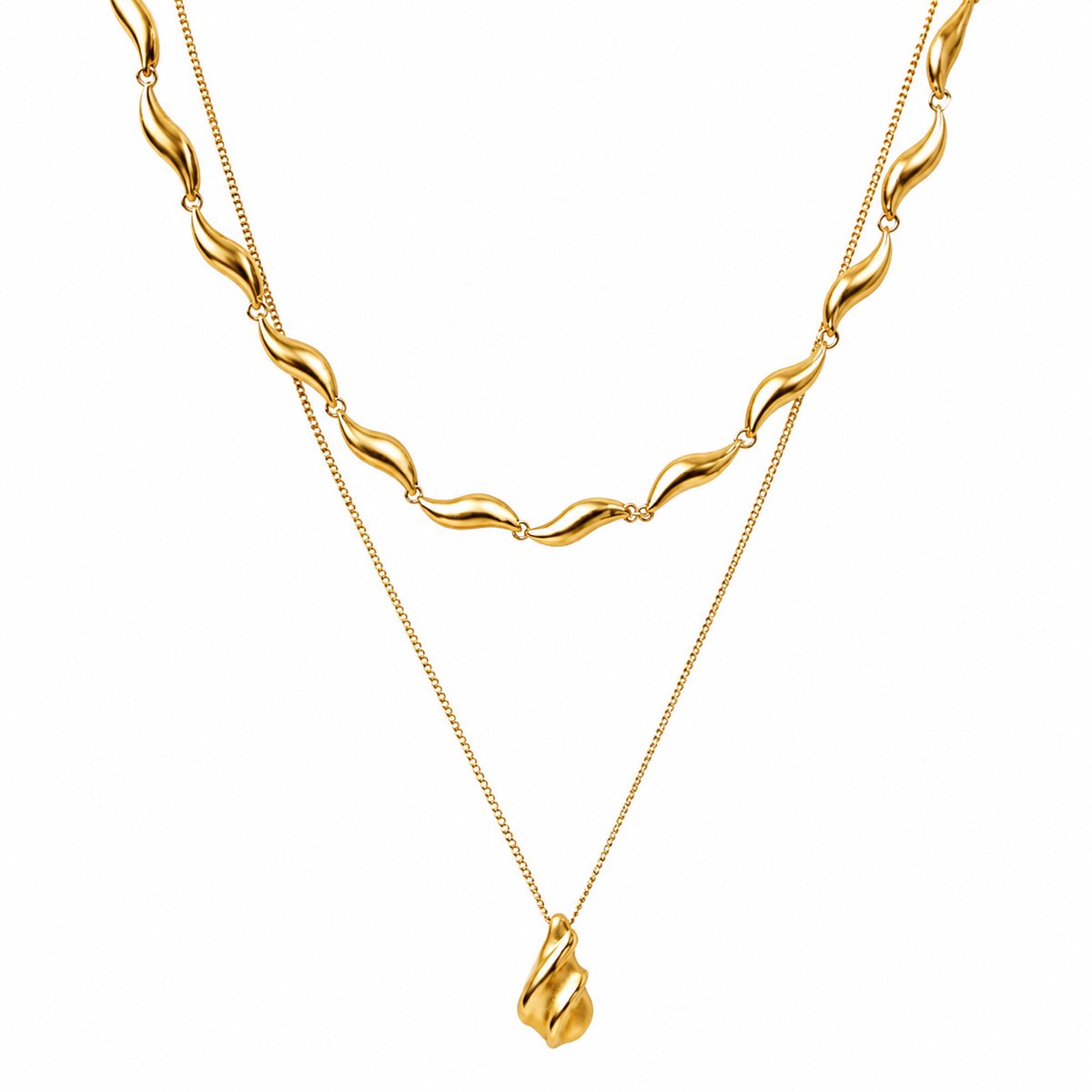 Helin Life Klassieke ketting – 18-karaats vergulde dubbele damesketting – Meerlaagse vergulde ketting met organische hanger, verstelbare lengte 52-56 cm – Op verschillende manieren te dragen – Cadeau