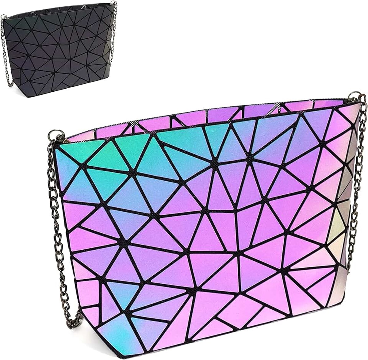 Clutch Geometrische Portemonnee voor Vrouwen Dagelijks Gebruik Lichtgevende Portemonnees en Schoudertassen Geometrische Tassen en Holografische Crossbody Tas