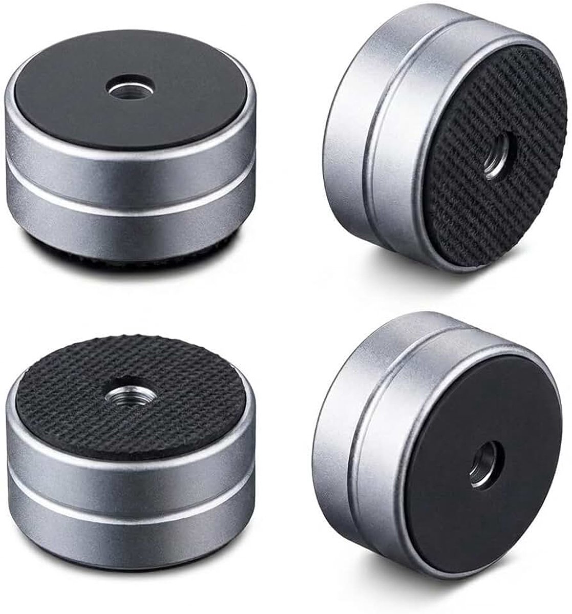 4 stuks aluminium apparaatvoetjes HiFi Absorber PC-behuizingsvoetjes met hoge stabiliteit en rubberen dempers 30 x 15 mm luidsprekerdempervoetjes (15 mm hoog zwart)